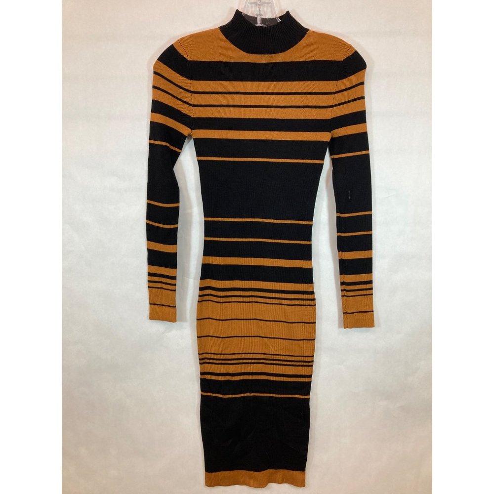 NWOT -Chic & Cozy: Long Sleeve Black and Orange Striped Sweater Dress
